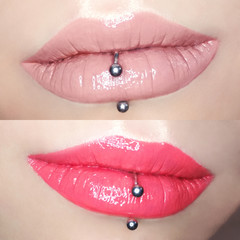 Girl's lips make-up lipstick lip gloss cosmetic swatch piercing fashion macro photo