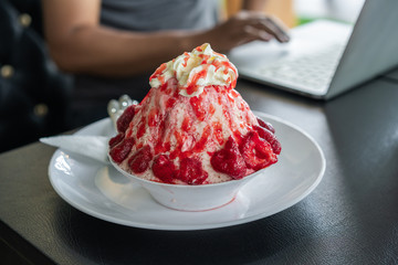 shaved ice or strawberry bingsu fresh milk