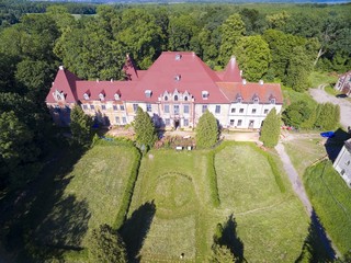 Ruined Baroque style palace in Sztynort, Poland (former Steinort, East Prussia). Built in...