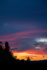 purple color sunset in Slovenia alps
