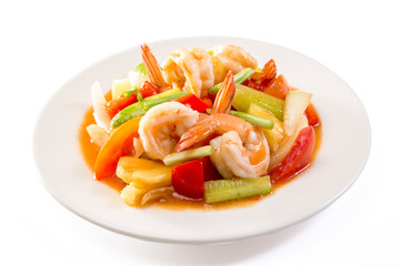 Sweet and sour sauce fried with prawns