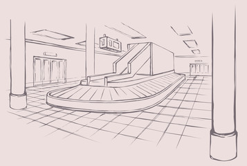 Point of checking luggage in airport. Vector drawing