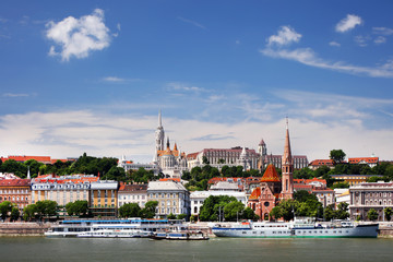 Obraz premium Danube river - panorama. Danube in Budapest Hungary. View of the Danube in Budapest, Europe