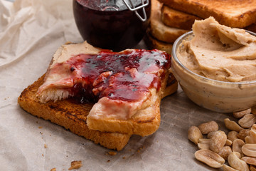 peanut paste on a wooden rustic background