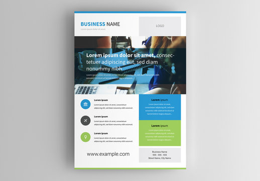 Business Flyer Layout with Blue and Green Elements