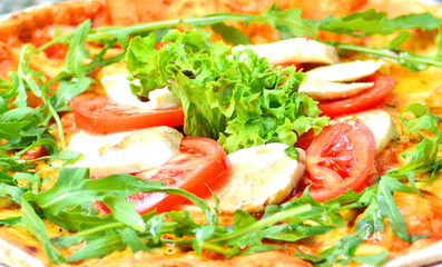 Pizza close up background with a lot of ingredients