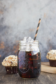 Iced Coffee in a Jar with Muffins
