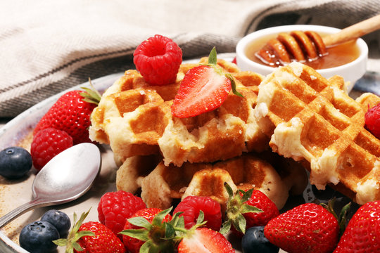 Traditional belgian waffles with fresh fruit
