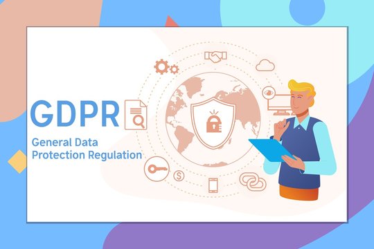 GDPR concept, general data protection regulation illustration with icons for web banner.Vector illustration