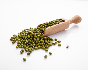 fresh muung beans on a white background
