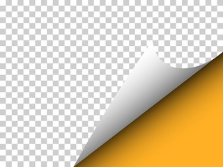 Paper with curly corner and shadow on transparency - Vector illustration - web banner, orange