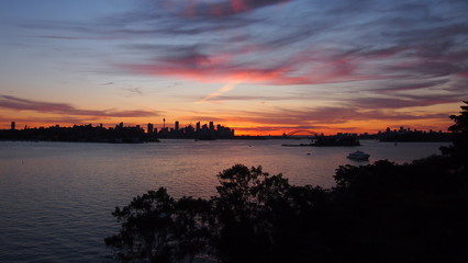 Sydney Skyline Sunset view from Milk Beach
