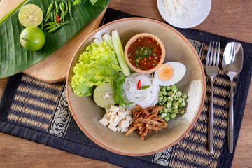 Spicy noodles and vegetable.Thailand food