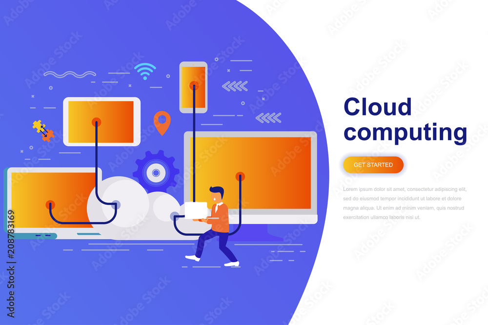Poster Cloud computing modern flat concept web banner with decorated small people character. Landing page template.
