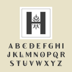 Vector decorative alphabet. Sans serif capital letters decorated with vintage flourishes. For initials, monograms, wedding design.