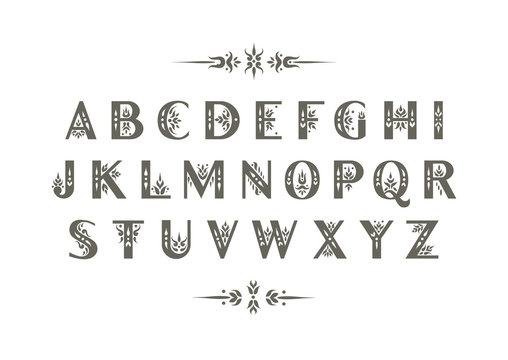 Vector decorative alphabet. Sans Serif capital letters decorated with vintage flourishes. For initials, monograms, wedding design.