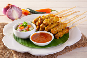 Pork satay,Grilled pork served with peanut sauce or sweet and sour sauce, Thai food
