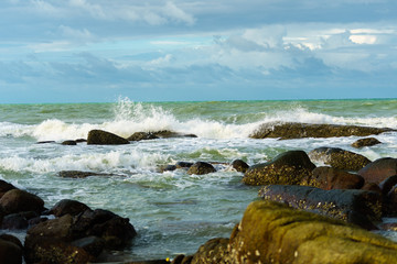 the sea waves strong at rayong but it is beautiful