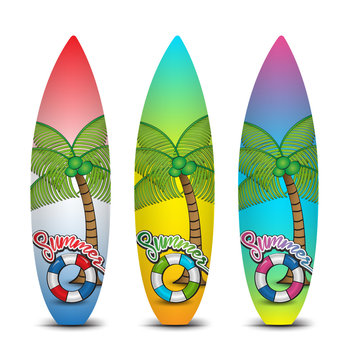 Set of surfboards for surfing vector illustration, tropical summer, web icons