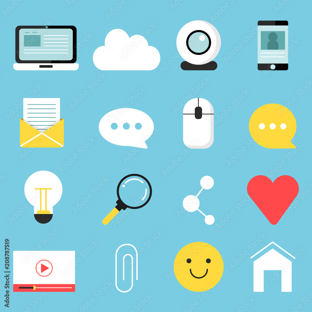 Wall mural web icons set of various symbols for blogging and broadcasting