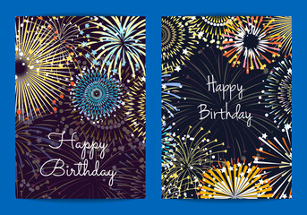 Vector fireworks birthday card templates