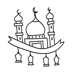 Hand drawn of Mosque with lantern-Vector drawing ..