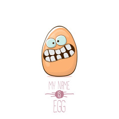 vector brown egg cartoon characters isolated on white background. My name is egg vector concept illustration. funky farm food or easter character with eyes and mouth