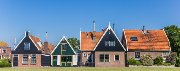 Panorama of traditional dutch houses in Oudeschild, The Netherlands