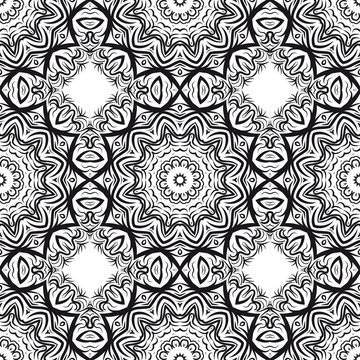 Floral Geometric Pattern with hand-drawing Mandala. Vector illustration. For fabric, textile, bandana, scarg, print.