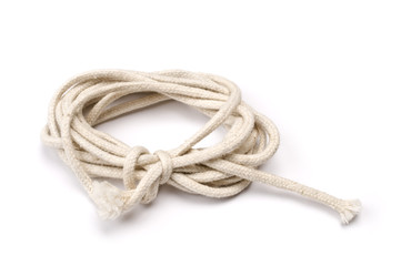Tangled rope on white background.