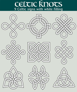 Celtic symbols with fill. Set of 9 symbols made with Celtic knots for use in tattoos or designs.