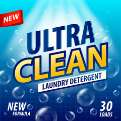 Laundry Detergent package vector template design. Detergent powder design, cleaner label. Toilet or bathroom tub cleaner concept