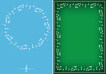 light blue and green backgrounds with white vector music frames