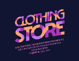 Vector abstract pattern logo Clothing Store. Font contains Graphic Style. Colorful Alphabet Letters, Numbers and Symbols