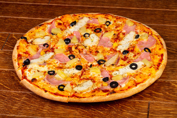 Pizza with ham and cheese