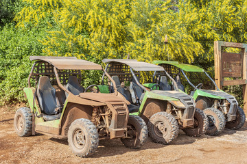 ATVs spattered with mud after arrival