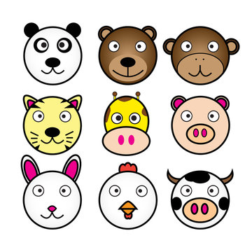 A collection of  vector animal cartoon face