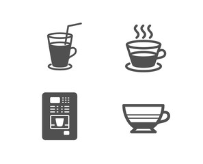 Set of Coffee cup, Cocktail and Coffee vending icons. Mocha sign. Tea mug, Fresh beverage.  Quality design elements. Classic style. Vector