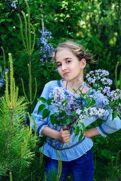 cute girl with flowers