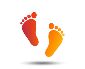 Child pair of footprint sign icon. Toddler barefoot symbol. Baby's first steps. Blurred gradient design element. Vivid graphic flat icon. Vector