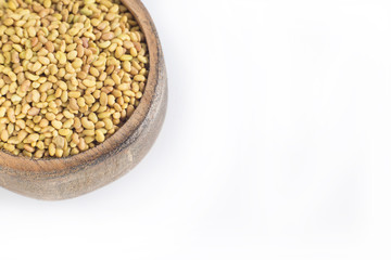 Alfalfa seeds in wooden bowl - Medicago sativa
