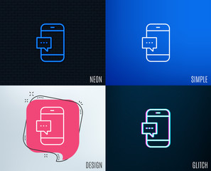 Glitch, Neon effect. Smartphone Message icon. Cellphone or Phone messenger sign. Ð¡ommunication Mobile device with Chat symbol. Trendy flat geometric designs. Vector