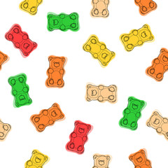 Gummy bears candies hand drawn seamless colorful pattern. Gummy bears candies background. Vector pattern.
