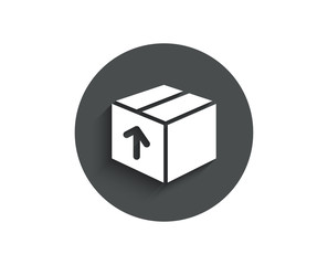 Delivery box simple icon. Logistics shipping sign. Parcels tracking symbol. Circle flat button with shadow. Vector