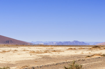 Landscape in the Namib Desert / Landscape in the Namib desert, the water on the horizon is a mirage Namibia, Africa.