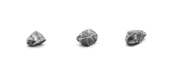 collection of grey rock isolated on white background
