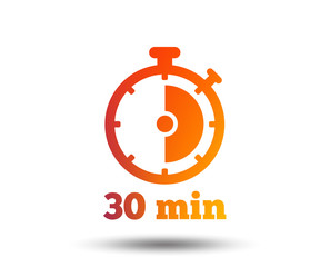 Timer sign icon. 30 minutes stopwatch symbol. Blurred gradient design element. Vivid graphic flat icon. Vector