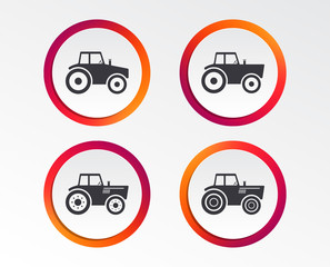Tractor icons. Agricultural industry transport symbols. Infographic design buttons. Circle templates. Vector