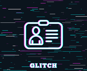 Glitch effect. ID card line icon. User Profile sign. Person silhouette symbol. Identification plastic card. Background with colored lines. Vector