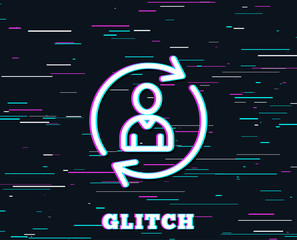 Glitch effect. Human Resources line icon. User Profile sign. Person silhouette symbol. Refresh or Update sign. Background with colored lines. Vector